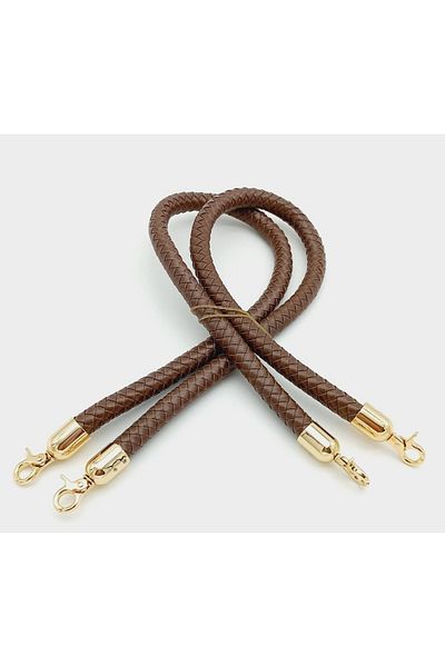 angel çanta aksesuar Brown Knitted Bag Handle Light Gold Metal