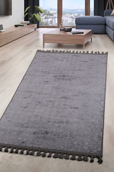 Dokumacıoğlu Nova Antrasit Leke Tutmaz Yıkanabilir Kaymaz Yolluk Yumuşak Püsk...