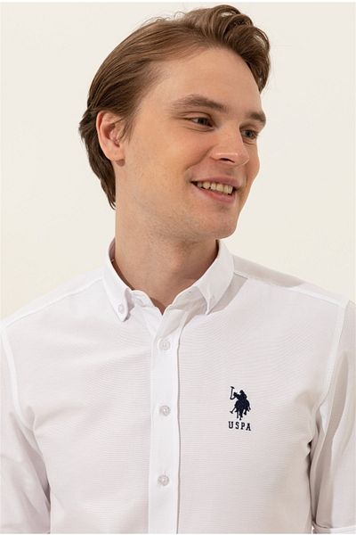 U.S. Polo Assn. Ανδρικό λευκό πουκάμισο μακρυμάνικο Basic