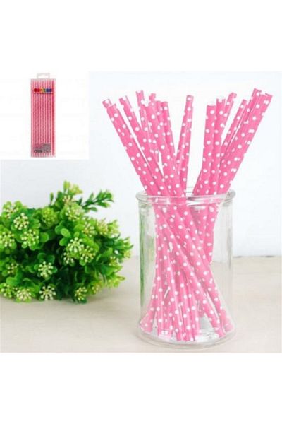 Happyland Pack of 25 Pink Polka Dot Party Straws Paper Spotted Cocktail Straws