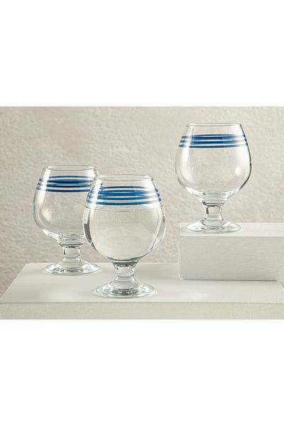English Home Cosy Lines Glass 3-Piece Coffee Side Water Glass 390 Ml Blue