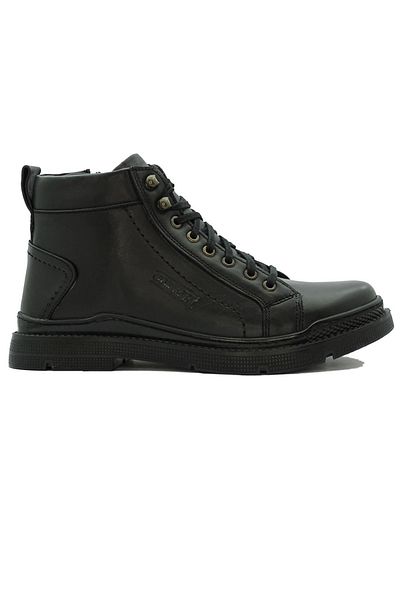 LETAO Genuine Leather Men's Black Winter Thermal Lining Rubber Sole Zippered Boots