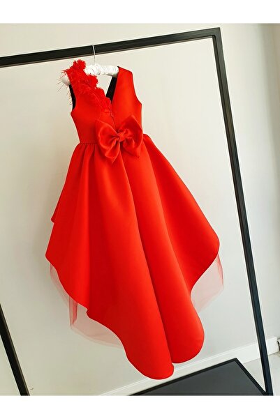 SCSTİL Kırmızı Kuyruklu Tüylü Elbise