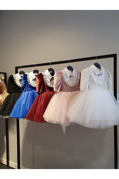 SCSTİL Kız Çocuk Siyah Kadife Dantel Detaylı Elbise