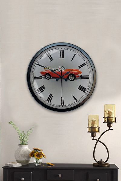 Kasva Concept 40 cm Black Metal Sports Car Wall Clock