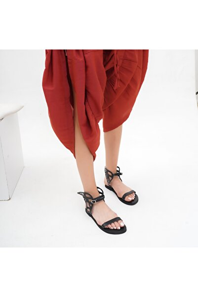 BodrumSandals El Yapımı Hakiki Deri Siyah Kadın Bodrum Sandaleti - B5415