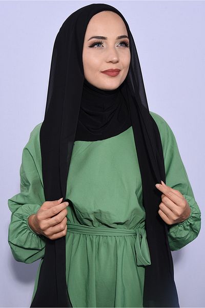 Nowa Scarf Ready Chiffon Shawl with Neck Collar Bonnet Black