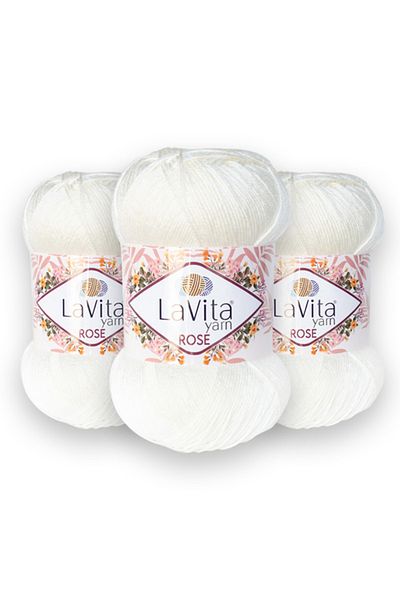 LaVita Yarn Rose 3 Pack Amigurumi, Punch, Etamine, Hand Knitting Thread Taka Yarn (1022-bone)