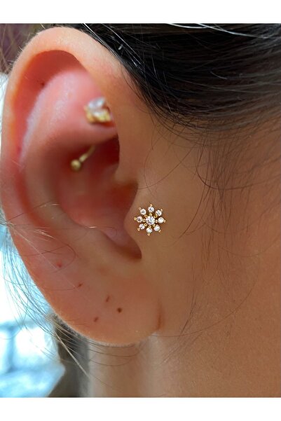 Arescollection Cerrahi Çelik Gold Çiçek Tragus Piercing