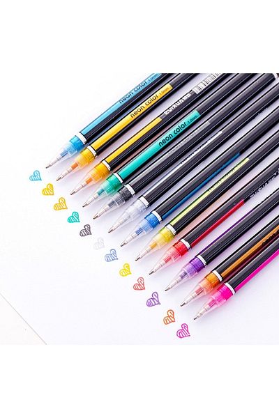 Adil Baba Set of 12 Neon Colored Metallic Pastel Gel Pens - for Office, School and Stationery