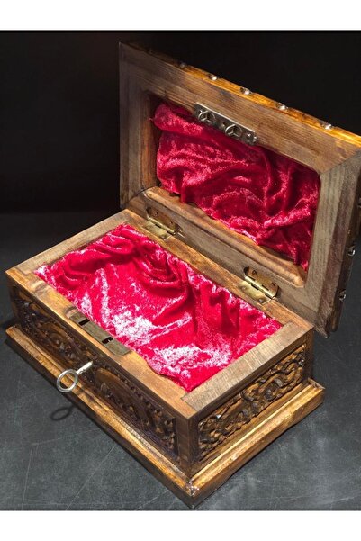 Lapidaria Dekoratif Özel Yapım Kilitli Ceviz Oyma Sandık Mücevher & Takı Kutu...