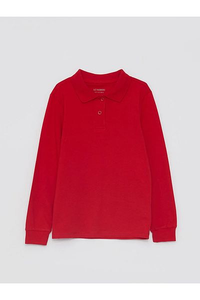 LC Waikiki Tricou pentru copii cu guler polo de bază cu mânecă lungă pentru fete (W2)