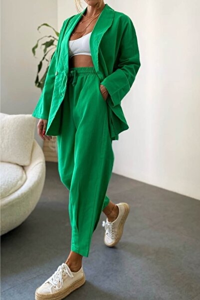 Suziş طقم جاكيت وبنطلون نسائي من الجبردين باللون الأخضر