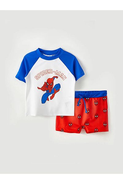 LC Waikiki Crew nyakú, rövid ujjú Spiderman nyomott kisfiú úszóruha