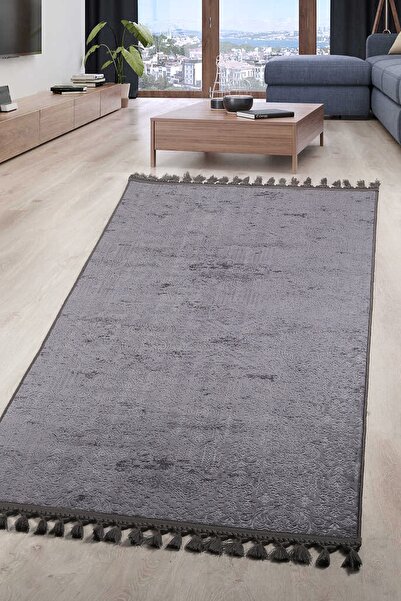 Bonny Home Nova Antrasit Leke Tutmaz Yıkanabilir Kaymaz Ponpon Saçaklı Mutfak...