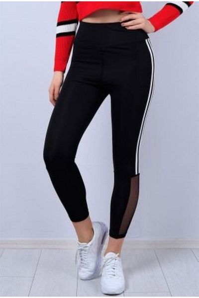 shopshop Colanți sport cu talie înaltă din plasă cu dungi duble pentru femei-1414