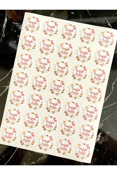 Hayal.kirtasiyesi Knitted with Love Sticker 4 Cm Opaque 35 Pieces Sticker