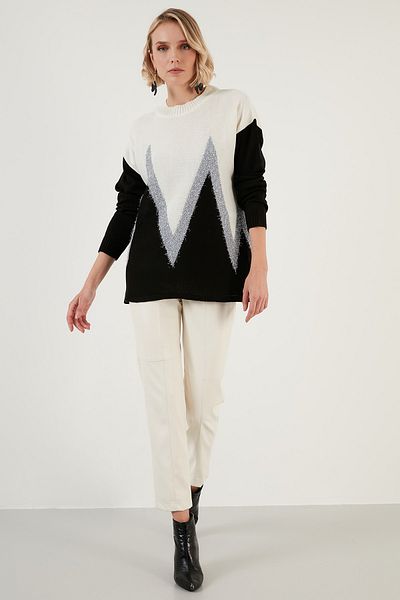 Lela Color Block O-Neck Long Sweater Female Sweater 6310001