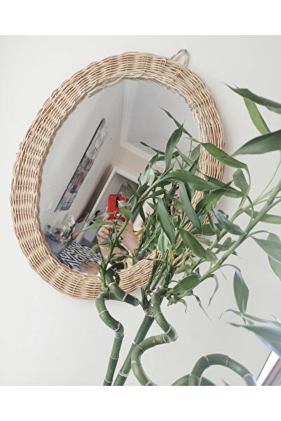 Veneris Design 54*42 Cm Rattan, Bambu, Hasır Ayna Oval Konsol Aynası Banyo Ay...