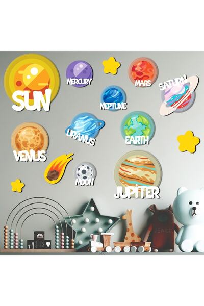 instababyrooms 15 Parça Ahşap Gezegenler Duvar Süsü Mdf Dekorasyon Ürünleri M...