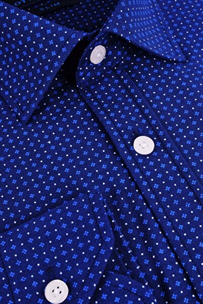 Ottomoda Erkek Desenli Lacivert Uzun Kollu Slim Fit Gömlek, Ot-cp-20069
