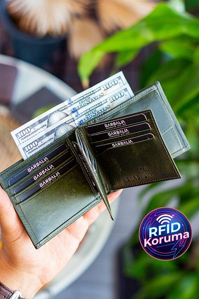 Garbalia Liverpool γνήσιο δέρμα Rfid Blocking Horizontal Crazy Green Ανδρικό πορτοφόλι με θήκη νομισμάτων
