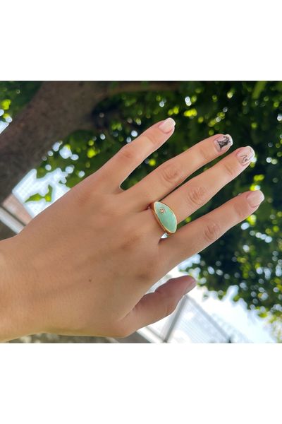 TREND COLLECTİON Aventurine Green Natural Stone Adjustable Women's Ring -  Trendyol
