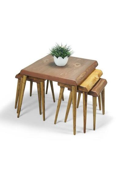 Mobenta Doğal Ağaç Masif Kütük 3’lü Orta Zigon Sehpa