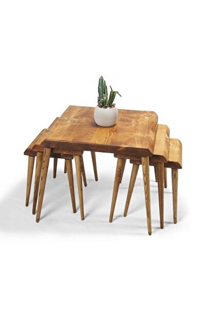 Mobenta Doğal Ağaç Masif Kütük 3’lü Orta Zigon Sehpa