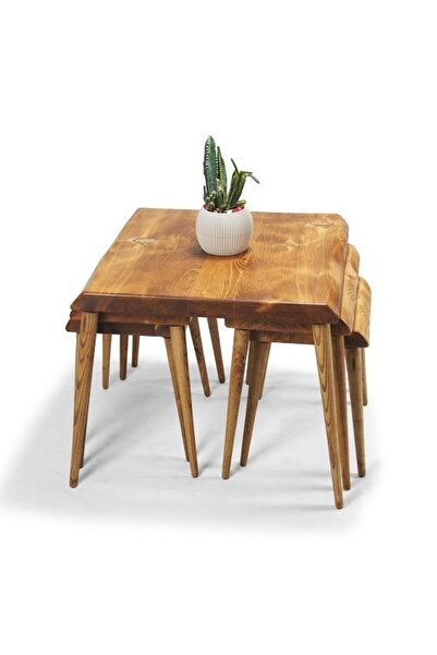 Mobenta Doğal Ağaç Masif Kütük 3’lü Orta Zigon Sehpa