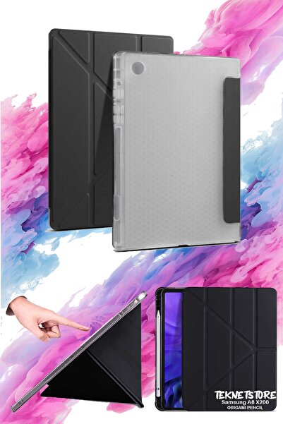 TEKNETSTORE Samsung Galaxy Tab A8 10.5 X200 Uyumlu Origami Kalem Bölmeli Arka...