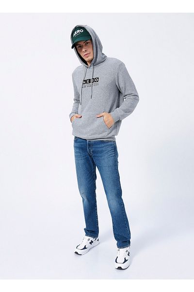 Aeropostale Bedrucktes Grau Melange Herren Sweatshirt mit Kapuzenkragen E-1276