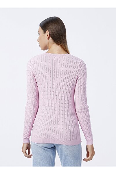 U.S. Polo Assn. V Yaka Düz Pembe Kadın Kazak Tk03-bsk22
