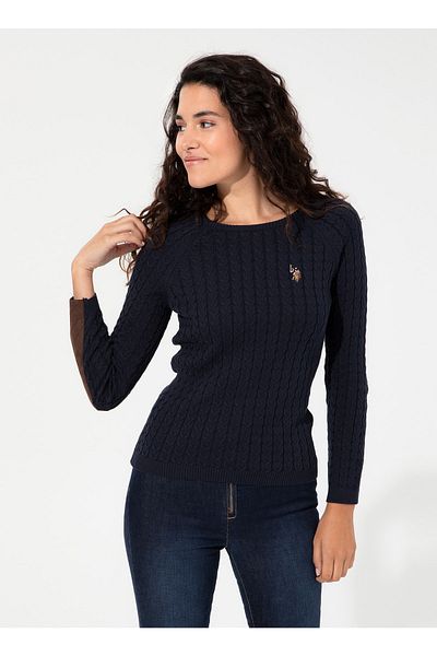 U.S. Polo Assn. Pulover de damă albastru bleumarin cu gât crew - Mery-sk22