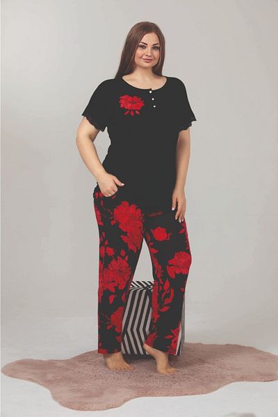 Yenimodam Plus Size Short Sleeve Women's Pajamas Set 10868