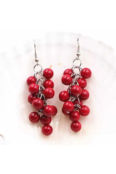 İPAR AKSESUAR Red Glass Bead Dangle Earrings