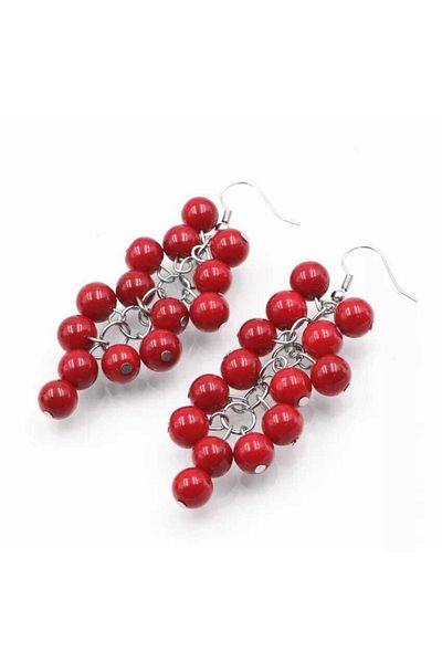İPAR AKSESUAR Red Glass Bead Dangle Earrings