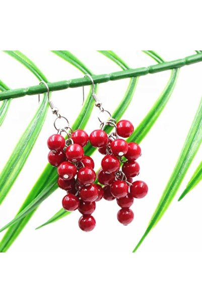 İPAR AKSESUAR Kırmızı Cam Boncuk Sallantılı Küpe