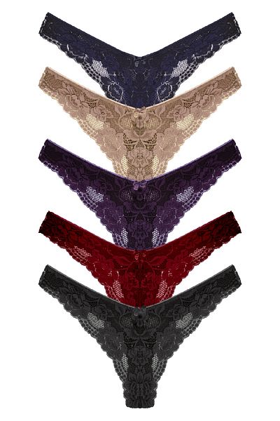 HNX Pachet de 5 chiloți tanga brazilian cu talie înaltă din dantelă
