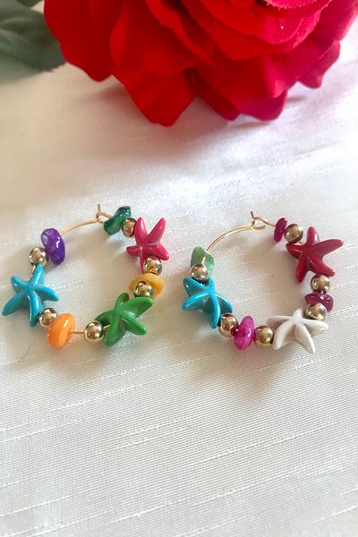 alsaccessories Blue Color Star Figured Hoop Model Earrings