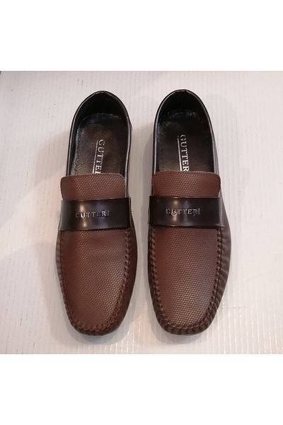 GUTTERI Unisex Genuine Leather Printed Light Brown Hand Stitched Soft Rubber Sole Banded Loafer
