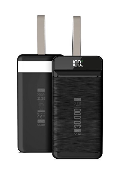 POWERWAY 30.000 mAh PD 22.5 W Hızlı Şarj Gerçek 30.000 mAh Garantili Led Fener Dijital QC30 Siyah Powerbank