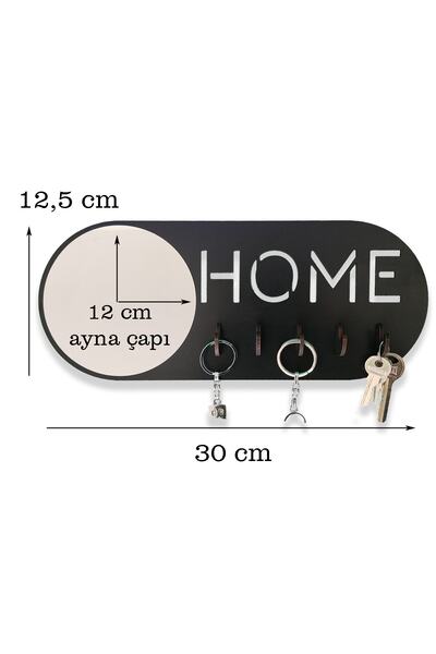 GEEG Aynalı Home Anahtar Askısı Siyah Oval Tasarım Organizer Dekoratif Anahtar Home Askılık