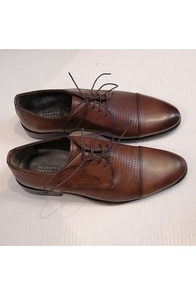 Giuseppe Mengoni Men's Leather Brown Antique Knitted Print Combination Neolit Sole Lace Up Shoes