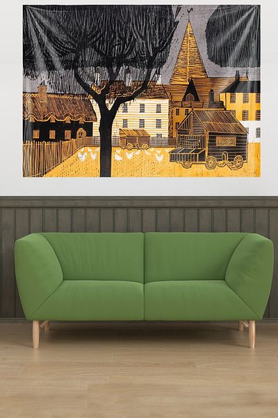 on the clouds Homes Painting Pattern Αδιάβροχο βελούδινο υφασμάτινου