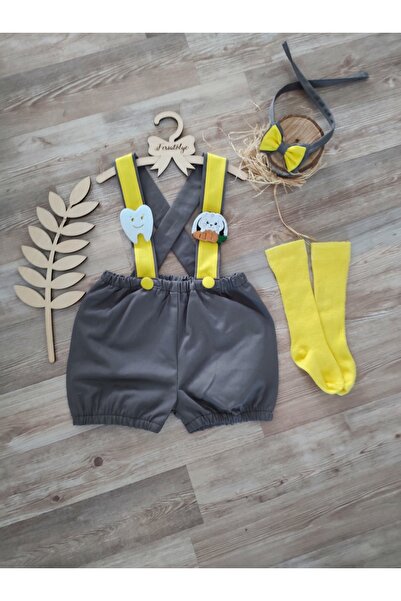 Feriatolye Diş Buğdayı Gri Sarı Erkek Bebek Salopet