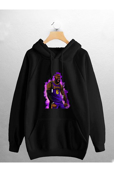 Joza Outdoors Hanorac oversize negru unisex, femei, bărbați, cu imprimeu Lakers