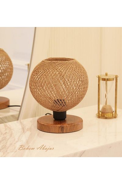 Art&Gift Bohemian Style Wooden Base Handmade Knitted Headboard Lampshade