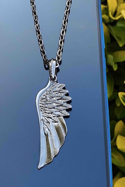 TREND COLLECTİON قلادة سلسلة الجناح الكبير المدخن باللون الأسود