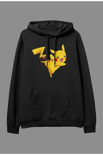 Joza Outdoors Hanorac cu glugă cu glugă cu imprimeu Pokemon Pikachu oversize
